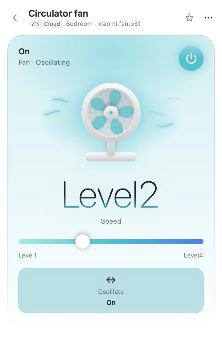 Fan page with speed controls.