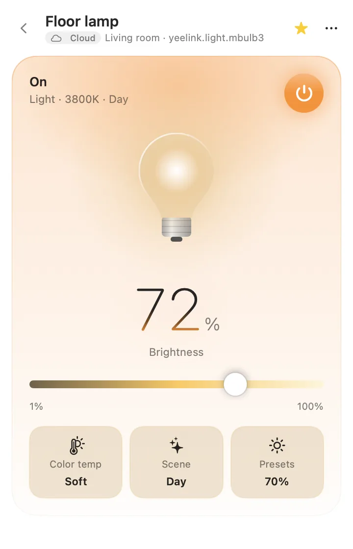 Light page with brightness and color temperature controls.